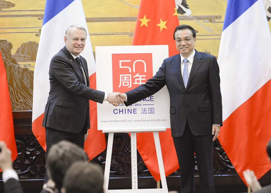 李克強與法國總理埃羅共同為慶祝中法建交50周年徽標揭幕