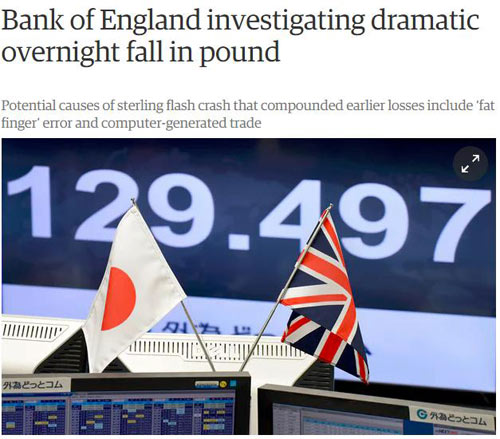 英鎊“閃崩”跌幅創31年新低