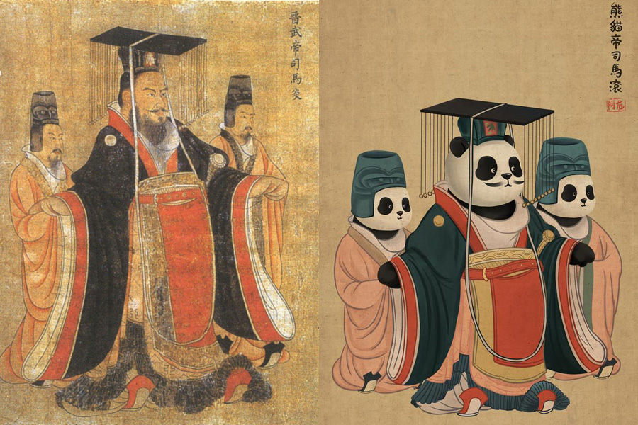 當(dāng)熊貓“滾滾”遇上中外名畫(huà)（組圖）