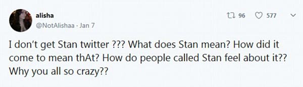 格萊美歌后克萊森金球獎現(xiàn)場“追星” stan到底啥意思？